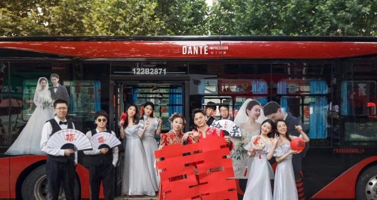 Buses have become popular wedding transport in China