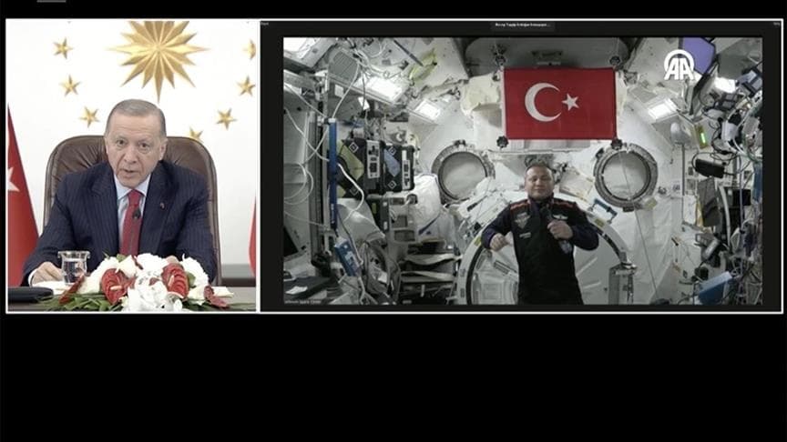 Erdogan spoke via video link with the first Turkish astronaut