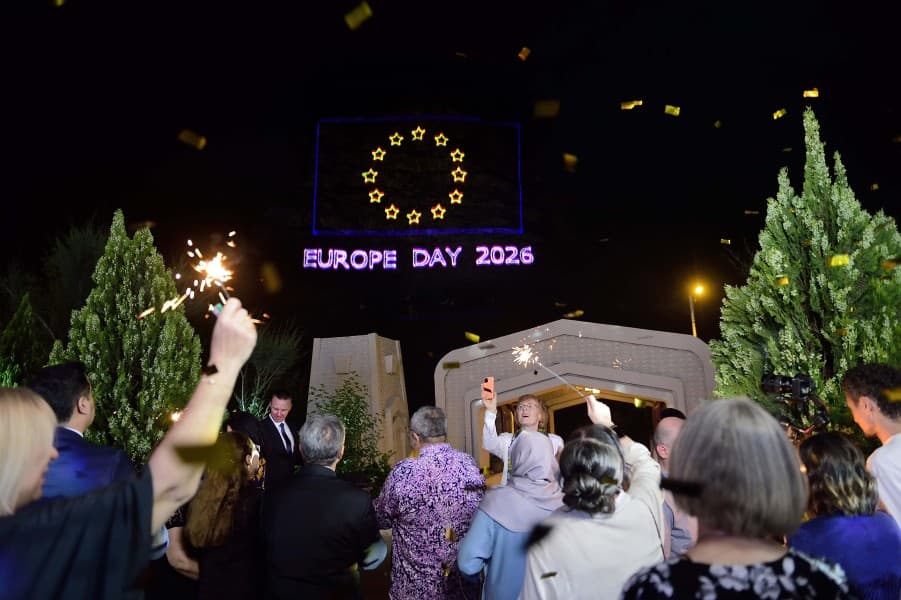 The European Union Flag Was Projected onto the Kopetdag Mountains to Celebrate Europe Day in Ashgabat