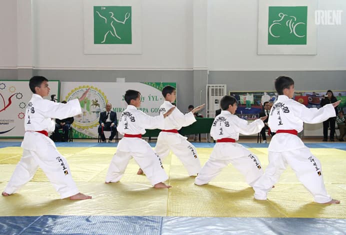 A master from Korea trains the national team of Turkmenistan in taekwondo