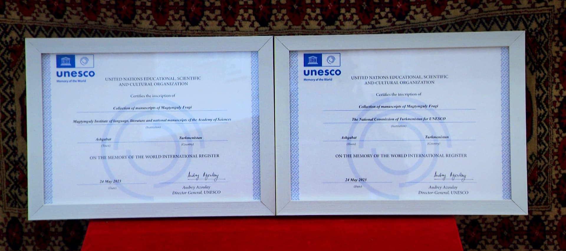 Turkmenistan received a certificate of inclusion of Magtymguly's poetry collection in the UNESCO Memory of the World Register