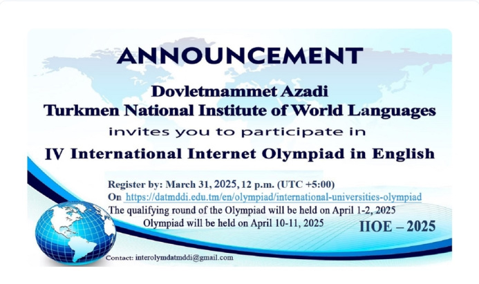  Talyplarynyň arasynda “Iňlis dili” dersi boýunça IV halkara internet olimpiadasy geçirilýär